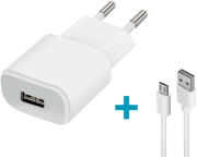 FOREVER TC-01 USB WALL CHARGER (2 A) WHITE + MICRO-USB CABLE