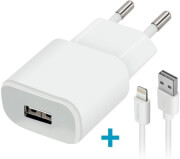FOREVER TC-01 WALL CHARGER USB 2A + CABLE FOR IPHONE 8-PIN WHITE
