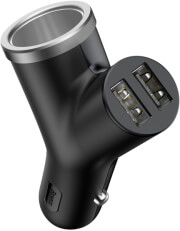 baseus universal car charger y type 2x usb cigarette lighter extended black photo