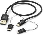 hama 183348 3 in 1 alu micro usb cable adapter for usb type c lightning 1m black photo