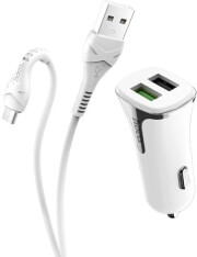 hoco car charger universe double port qc30 with cable micro z31 white photo