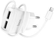 hoco travel charger mega joy double usb port and built in wire for lightning c59 21a white photo