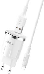 hoco travel charger single port usb lightning cable thunder power 24a c37a white photo