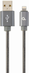 cablexpert cc usb2s amlm 1m bg premium spiral metal 8 pin charging and data cable 1m metallic grey photo