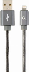 cablexpert cc usb2s amlm 2m bg premium spiral metal 8 pin charging and data cable 2m metallic grey photo