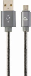 cablexpert cc usb2s ammbm 1m bg premium spiral metal micro usb charging data cable 1m metallic grey photo