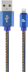 cablexpert cc usb2j amlm 2m bl premium jeans denim 8 pin cable with metal connectors 2m blue photo