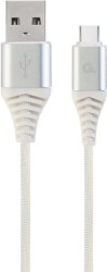 cablexpert cc usb2b amcm 2m bw2 cotton braided charging cable usb type c silver white 2 m photo