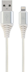 cablexpert cc usb2b amlm 1m bw2 premium cotton braided 8 pin charging cable silver white 1 m photo