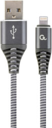 cablexpert cc usb2b amlm 1m wb2 premium cotton braided 8 pin charging cable grey white 1 m photo