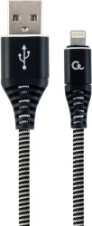 cablexpert cc usb2b amlm 2m bw premium cotton braided 8 pin charging cable black white 2 m photo