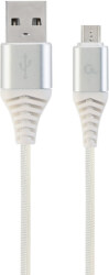 cablexpert cc usb2b ammbm 2m bw2 premium cotton braided micro usb charging cable silver white 2 m photo
