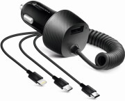 forcell car charger 3in1 usb micro lightning 8 pin typ c 34a black photo