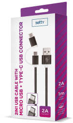 setty 2in1 usb nylon cable microusb type c black photo