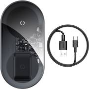 baseus wireless qi charger pro 2 in 1 18w transparent black photo
