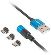 lanberg cable combo qc 30 magnetic usb am usb microm lightningm usb cm 20 1m black blue photo