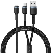 baseus cafule usb to type c iphone lightning 2 in 1 pd 18w braided cable 12m gray black photo