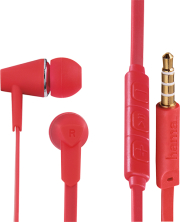 hama 184010 joy headphones in ear microphone flat ribbon cable red photo