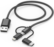 hama 183304 3 in 1 micro usb cable with adapter for usb type c lightning 15mblack photo