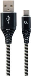 cablexpert cc usb2b amcm 2m bw premium cotton braided type c charging and data cable 2m bl wh photo