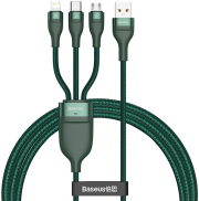 baseus flash series 3 in 1 fast charging cable usb to micro usb lightning type c 5a 18w 12m green photo