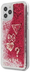 guess iphone 12 mini 54 guhcp12sglhflra raspberry hard back cover case glitter charms photo