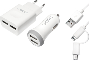 LOGILINK PA0137 USB CHARGER SET 1X CAR CHARGER &amp; 1X USB CHARGER 2 PORTS