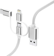 hama 183306 3 in 1 micro usb cable with adapter for usb type c and lightning 02m whi photo