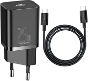 baseus super si quick charger 1c 25w set mini white cable type c to type c 3a 1m black photo