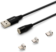 savio cl 152 usb magnetic cable 3 in 1 type c micro usb lightning 1m photo