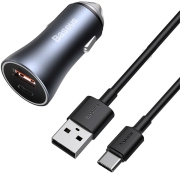 baseus golden contactor pro dual quick car charger usb type c 40w cable 5a grey photo
