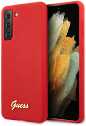 guess silicone case silicone metal logo script for samsung galaxy s21 5g g996 red photo