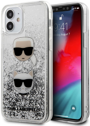 karl lagerfeld silicone case for apple iphone 12 apple iphone 12 pro liquid glitter 2 heads silver photo