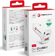 FORCELL CAR CHARGER USB 3.0 + USB C QUICK CHARGING + POWER DELIVERY PD20W 4A CC-QCPD01 WHITE