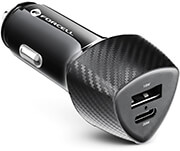FORCELL CARBON CAR CHARGER TYPE C 3.0 PD20W + USB QC3.0 18W 5A CC50-1A1C BLACK (TOTAL 38W)