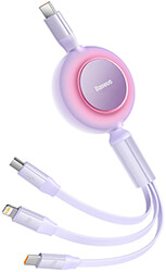 baseus bright mirror 4 retractable type c 3 in 1 cable micro usb c lightning 100w 35a 11m purple photo