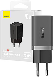 baseus wall charger gan5 40w 2x type c black photo