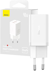 baseus wall charger gan5 40w 2x type c white photo baseus wall charger gan5 40w 2x type c white photo