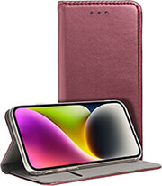 smart magneto book case for iphone 15 plus burgundy photo