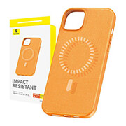 baseus iphone 15 magnetic case fauxther series orange photo