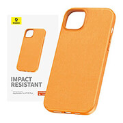 baseus iphone 15 plus case fauxther series orange photo