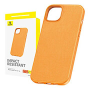 baseus iphone 15 case fauxther series orange photo baseus iphone 15 case fauxther series orange photo