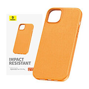 baseus iphone 15 pro max case fauxther series orange photo