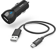 hama 201613 car charger with micro usb charging cable 12 w 10 m black photo