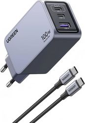 ugreen wall charger x757 nexode pro 100w 3a 1 x usb a 2 x type c with type c cable grey