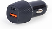 gembird 2 port usb car fast charger type c pd 18 w black photo