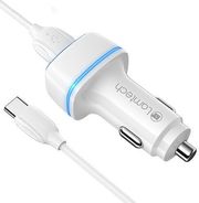 lamtech 2xusb 24a car charger with type c cable 1m white lam112570 photo lamtech 2xusb 24a car charger with type c cable 1m white lam112570 photo
