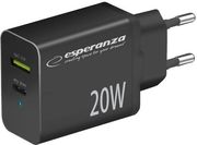 esperanza ezc105k quick power charger 20w usb c pd 20w usb a qc 30 18w black photo