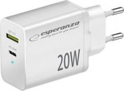 esperanza ezc105w quick power charger 20w usb c pd 20w usb a qc 30 18w white photo