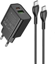 lamtech dual port qc30 pd20w charger with type c to type c cable 60w 1m black lam980701 photo